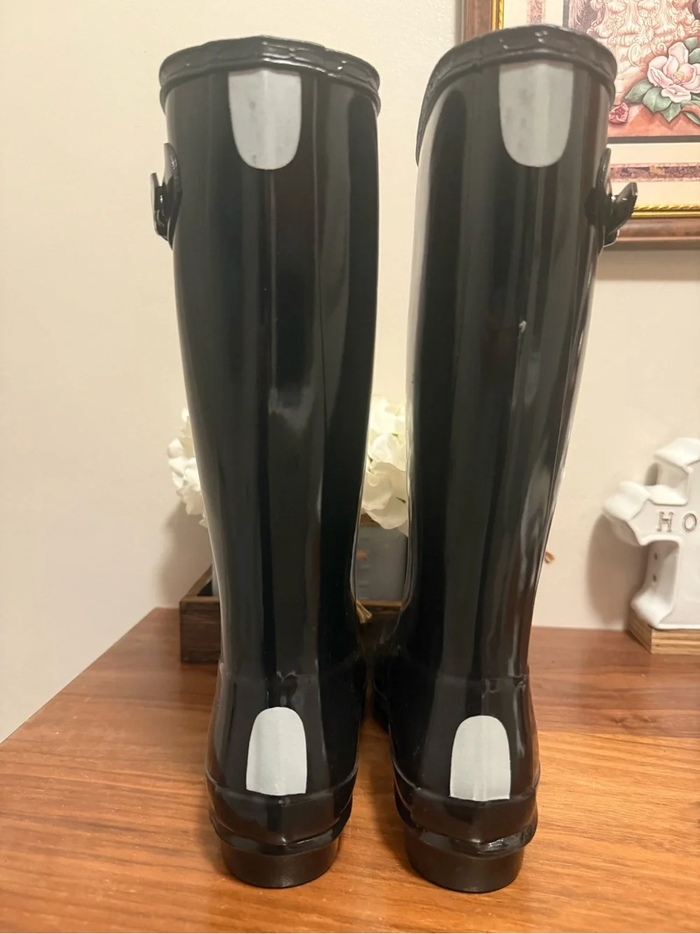 Hunter Kids Black Gloss Tall Rain Boots girls size 6